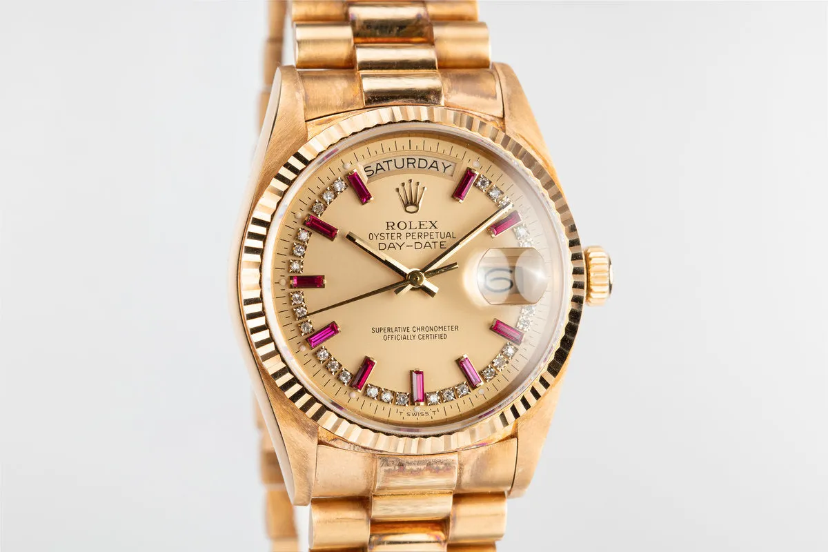 1986 Rolex 18K YG Day-Date 18038 with Diamond and Ruby String Dial