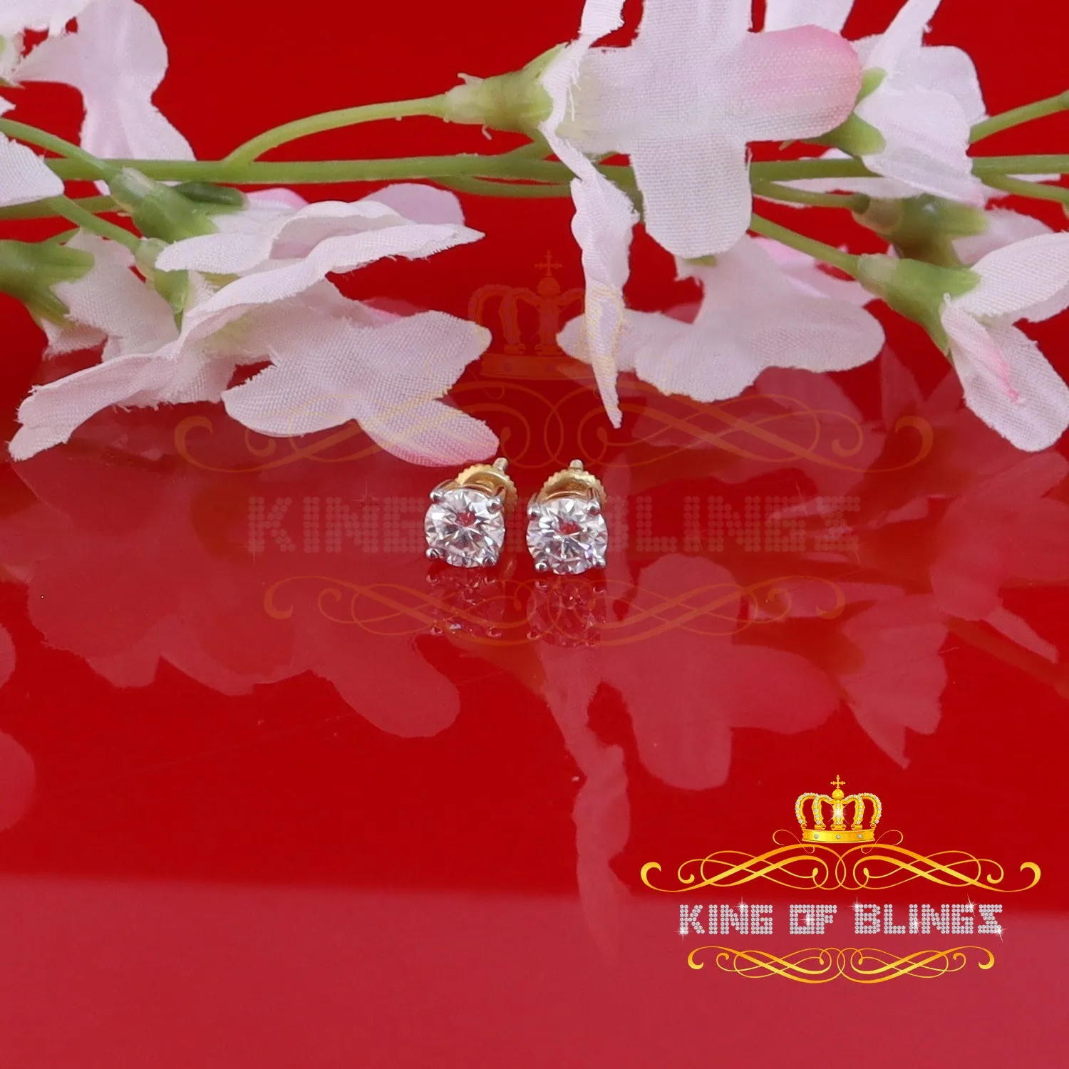 King  of Bling's 1.00ct VVS 'D' Moissanite Men's/Womens 925 Silver Yellow Round Stud Earrings