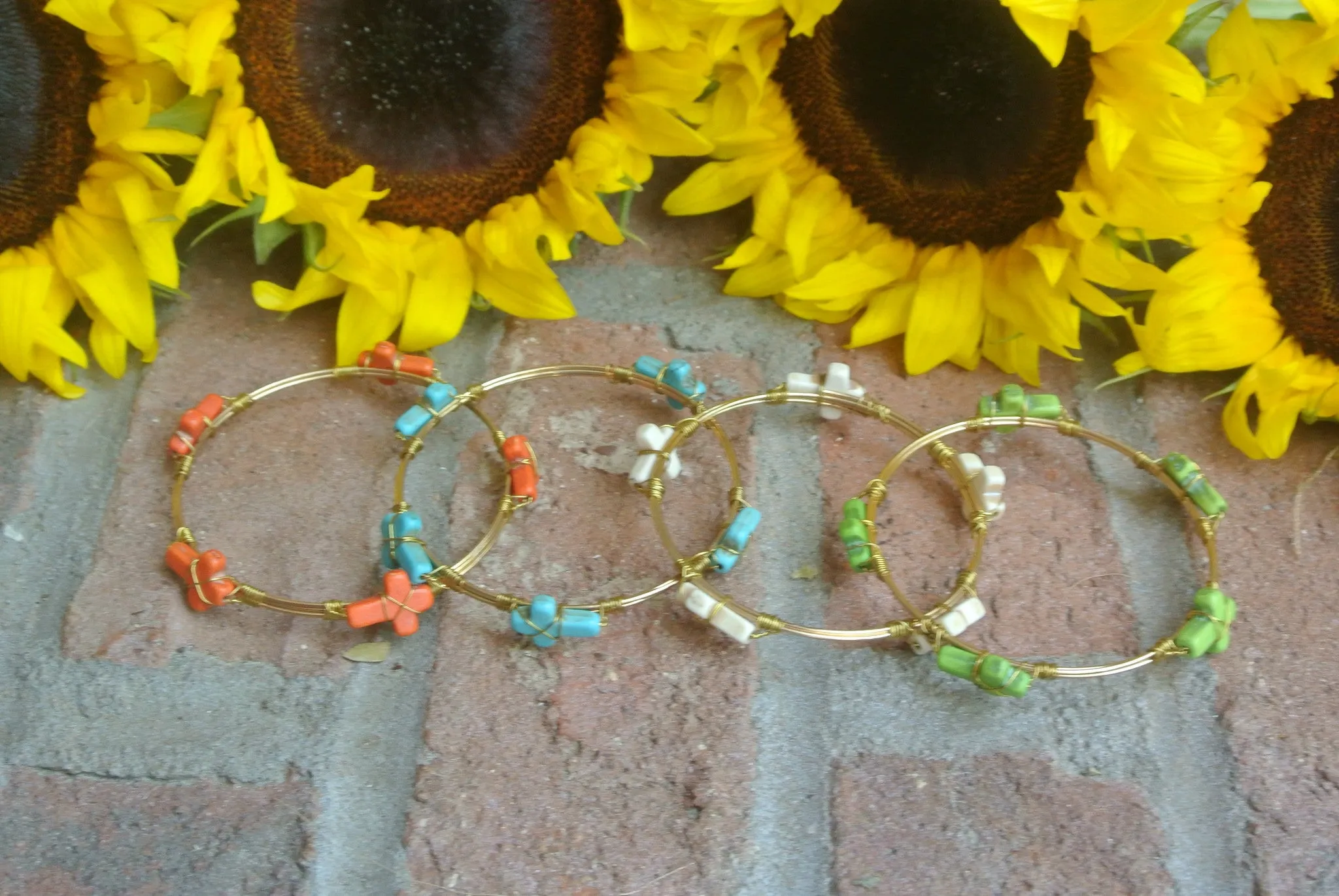 Large Stone Cross Turquoise Bangle Bracelet