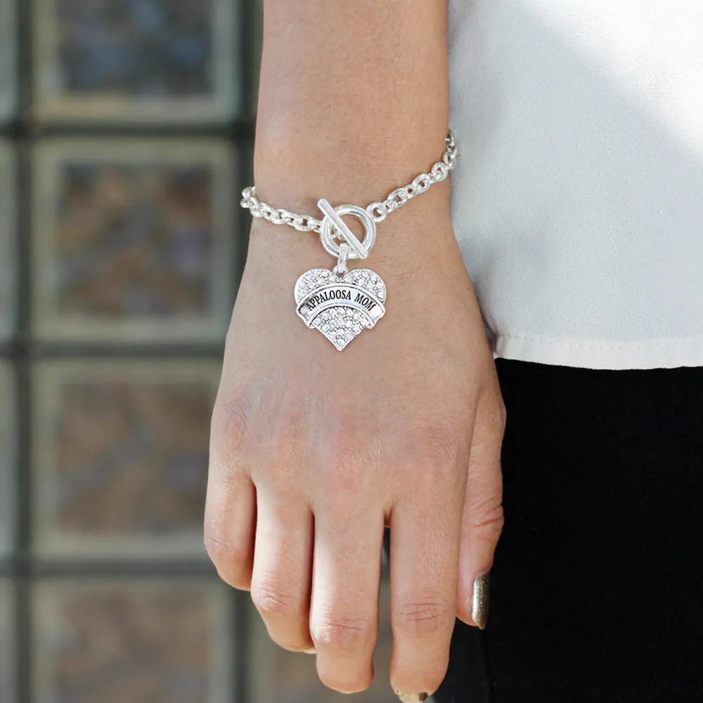 Silver Appaloosa Mom Pave Heart Charm Toggle Bracelet